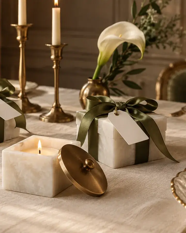 Wedding favour ivory candle gifts